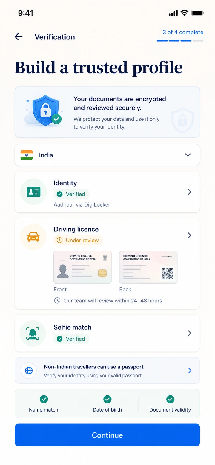 Ghumakkad identity and driving licence verification screen